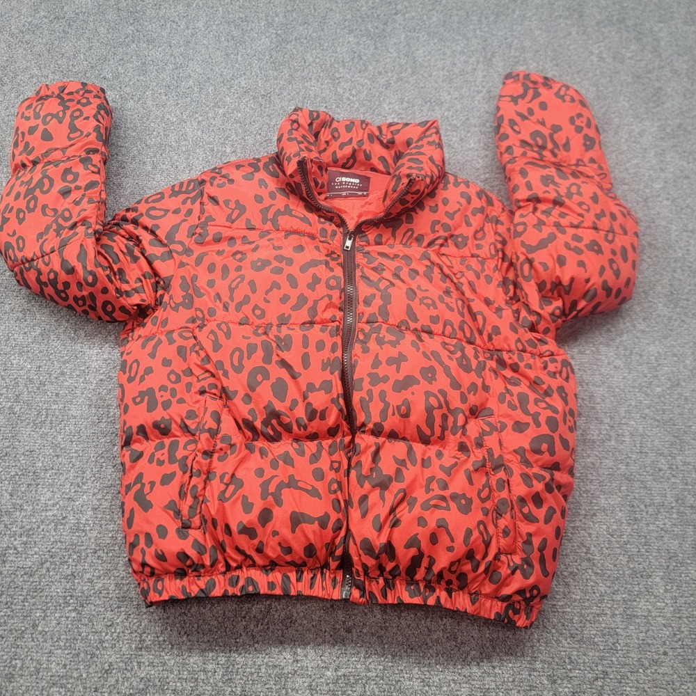 Cisono Los Angeles Red Animal Print Puffer Jacket Womens Large NYJK284 Full Zip